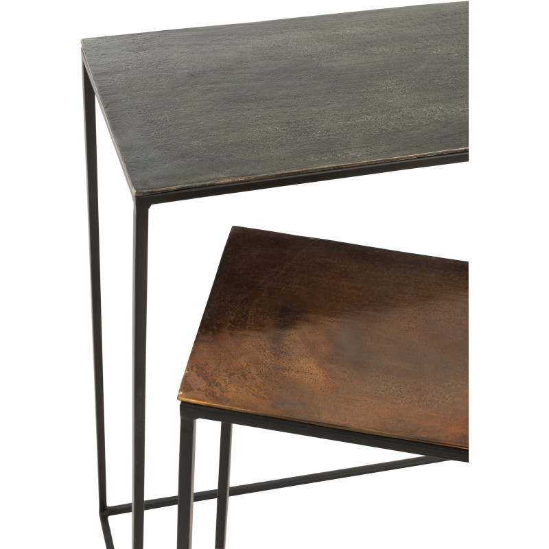 Console Gigogne Rectangulaire Mix en Métal Noir Cuivré - 3