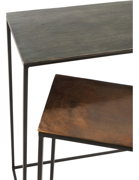 Console Gigogne Rectangulaire Mix en Métal Noir Cuivré - 3
