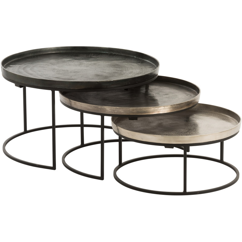 Table basse Gigogne Ronde Mix en Métal Noir Cuivré (Lot de 3) - 1