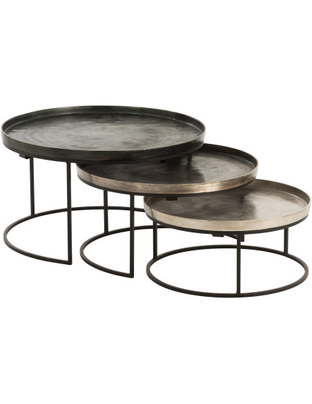 Table basse Gigogne Ronde Mix en Métal Noir Cuivré (Lot de 3) - 1
