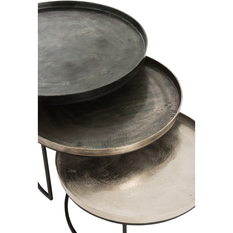 Table basse Gigogne Ronde Mix en Métal Noir Cuivré (Lot de 3) - 2