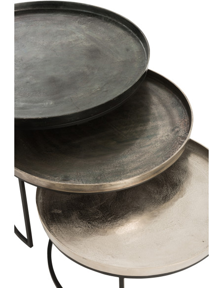 Table basse Gigogne Ronde Mix en Métal Noir Cuivré (Lot de 3) - 2
