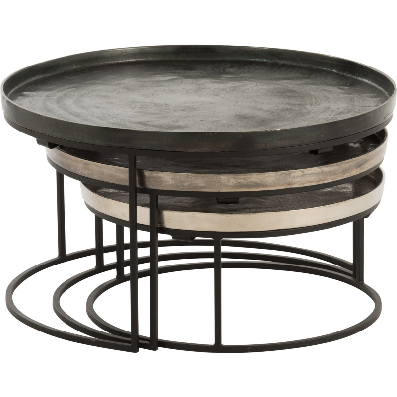 Table basse Gigogne Ronde Mix en Métal Noir Cuivré (Lot de 3) - 3