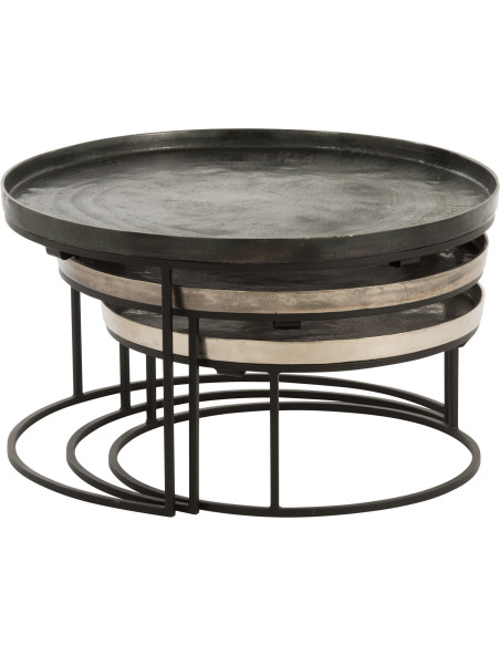 Table basse Gigogne Ronde Mix en Métal Noir Cuivré (Lot de 3) - 3