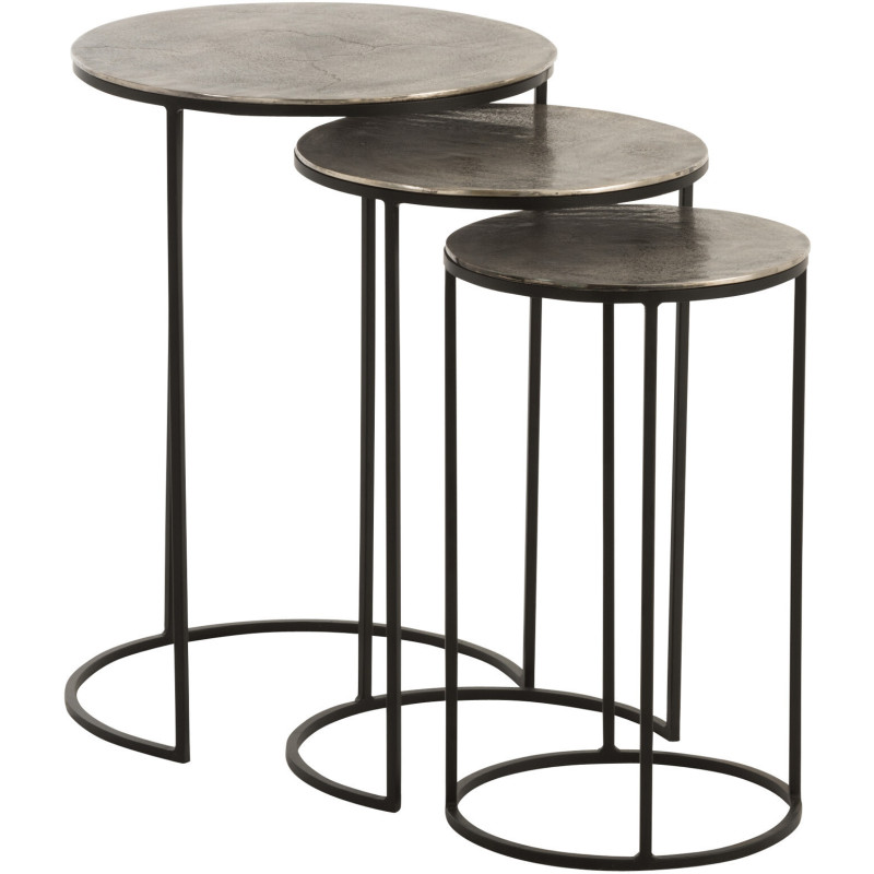 Table d'appoint Gigogne Ronde Oliver en Aluminium Gris Métal Noir (Lot de 3) - 1