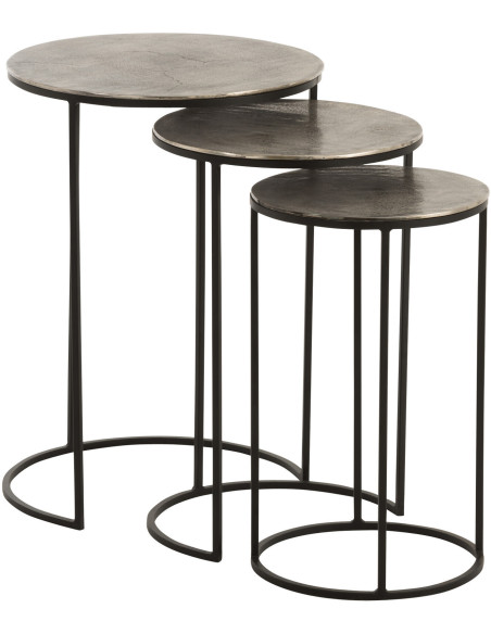 Table d'appoint Gigogne Ronde Oliver en Aluminium Gris Métal Noir (Lot de 3) - 1