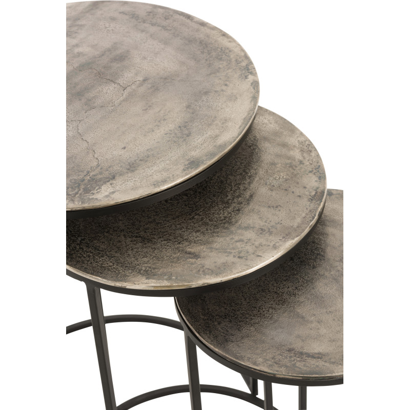 Table d'appoint Gigogne Ronde Oliver en Aluminium Gris Métal Noir (Lot de 3) - 2