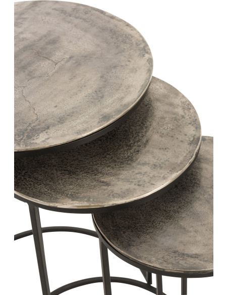 Table d'appoint Gigogne Ronde Oliver en Aluminium Gris Métal Noir (Lot de 3) - 2