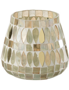 Photophore original Diamètre 10 cm en Verre Beige Motif mosaïque Teagon - 1