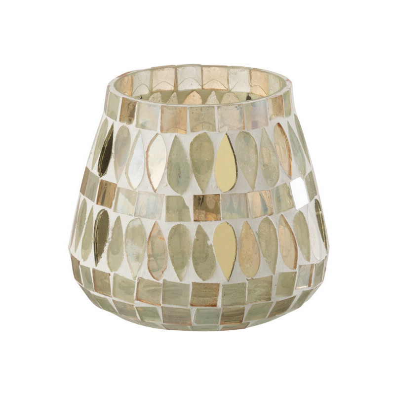 Photophore original Diamètre 10 cm en Verre Beige Motif mosaïque Teagon - 1