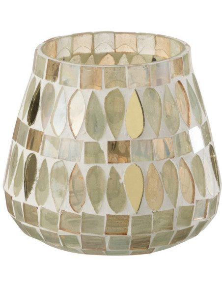 Photophore original Diamètre 10 cm en Verre Beige Motif mosaïque Teagon - 1