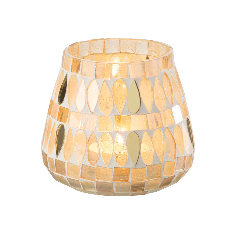 Photophore original Diamètre 10 cm en Verre Beige Motif mosaïque Teagon - 2