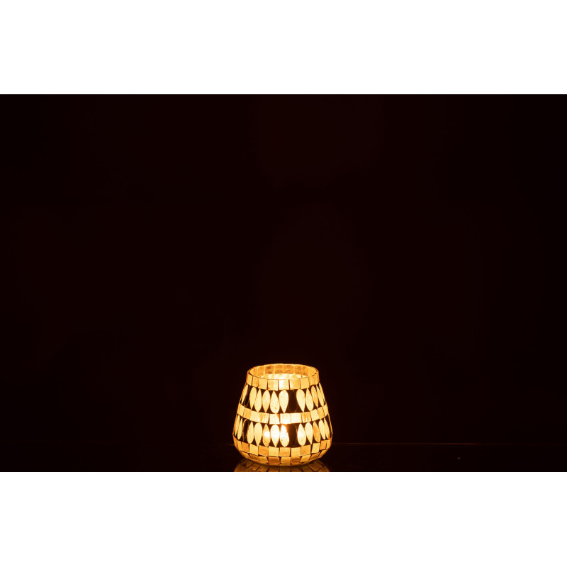 Photophore original Diamètre 10 cm en Verre Beige Motif mosaïque Teagon - 3