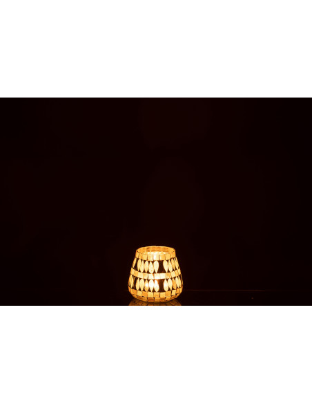 Photophore original Diamètre 10 cm en Verre Beige Motif mosaïque Teagon - 3