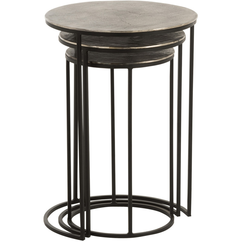 Table d'appoint Gigogne Ronde Oliver en Aluminium Gris Métal Noir (Lot de 3) - 3