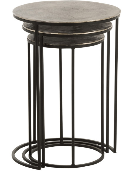 Table d'appoint Gigogne Ronde Oliver en Aluminium Gris Métal Noir (Lot de 3) - 3