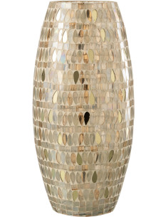 Photophore original XL Hauteur 35 cm en Verre Beige Motif mosaïque Teagon - 1