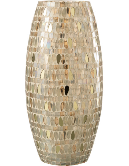 Photophore original XL Hauteur 35 cm en Verre Beige Motif mosaïque Teagon - 1