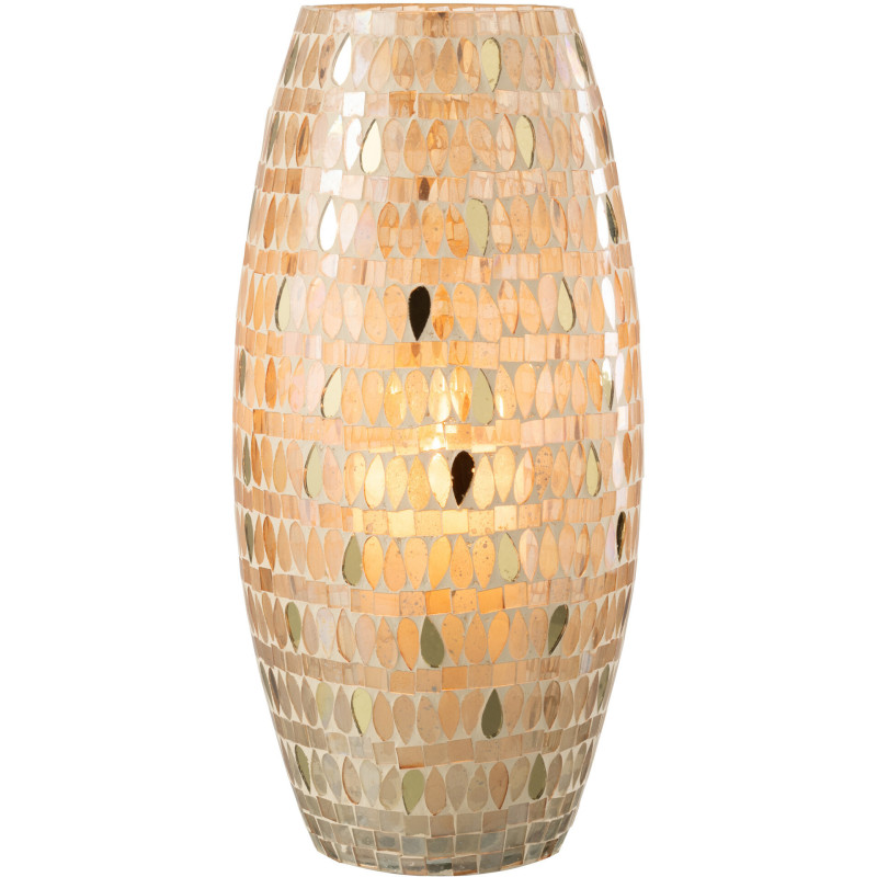 Photophore original XL Hauteur 35 cm en Verre Beige Motif mosaïque Teagon - 2