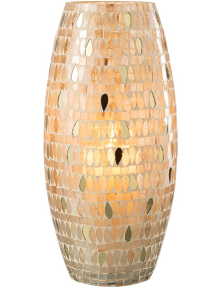 Photophore original XL Hauteur 35 cm en Verre Beige Motif mosaïque Teagon - 2