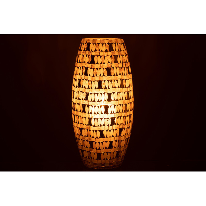 Photophore original XL Hauteur 35 cm en Verre Beige Motif mosaïque Teagon - 3