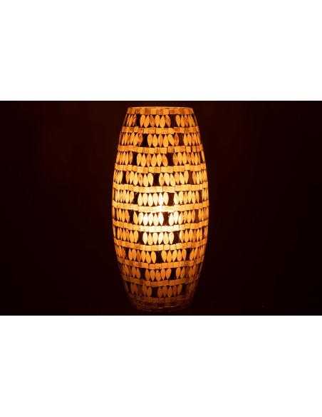 Photophore original XL Hauteur 35 cm en Verre Beige Motif mosaïque Teagon - 3