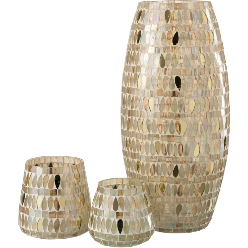 Photophore original XL Hauteur 35 cm en Verre Beige Motif mosaïque Teagon - 4