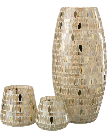 Photophore original XL Hauteur 35 cm en Verre Beige Motif mosaïque Teagon - 4