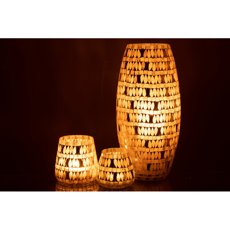 Photophore original XL Hauteur 35 cm en Verre Beige Motif mosaïque Teagon - 6