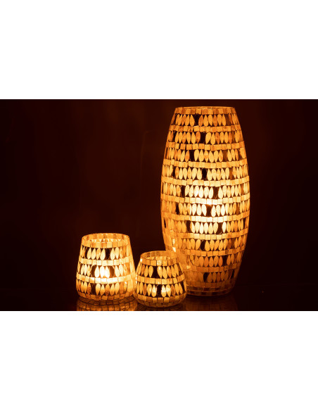 Photophore original XL Hauteur 35 cm en Verre Beige Motif mosaïque Teagon - 6