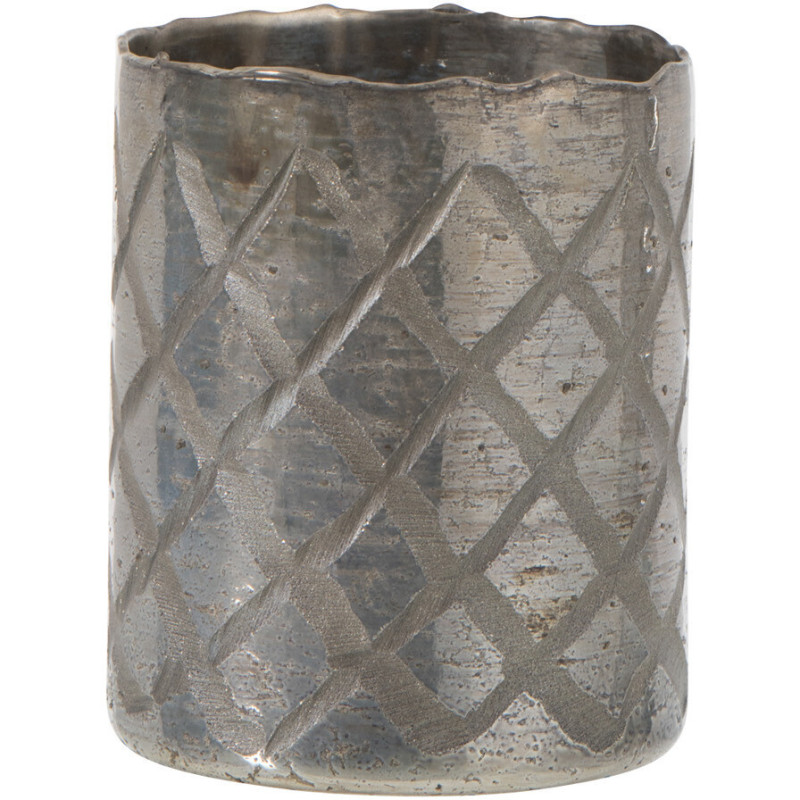 Vase Cylindrique Brillo Hauteur 15 cm en Verre Gris clair Motif quadrillé - 1
