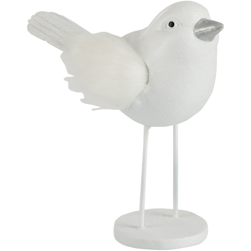 Statue déco Oiseau Lucky en Résine Blanc Fourrure synthétique Blanc Sur socle - 1