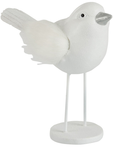 Statue déco Oiseau Lucky en Résine Blanc Fourrure synthétique Blanc Sur socle - 1