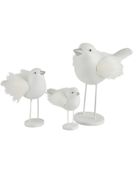 Statue déco Oiseau Lucky en Résine Blanc Fourrure synthétique Blanc Sur socle - 2