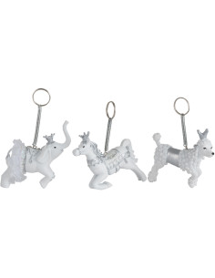 Suspension de Noël Cheval Éléphant Chien en Résine Blanc Argenté (Lot de 3) - 1