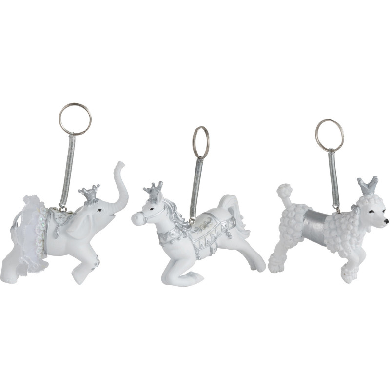 Suspension de Noël Cheval Éléphant Chien en Résine Blanc Argenté (Lot de 3) - 1