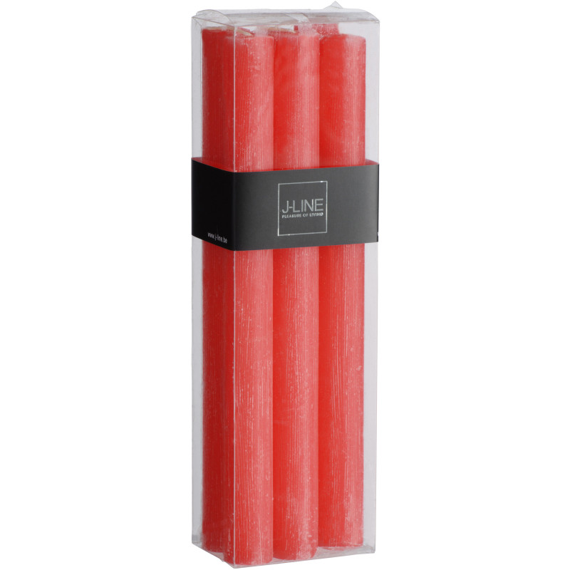 Bougie Cylindrique Rouge J-Line en Cire 13 heures Hauteur 25 cm (Lot de 6) - 1