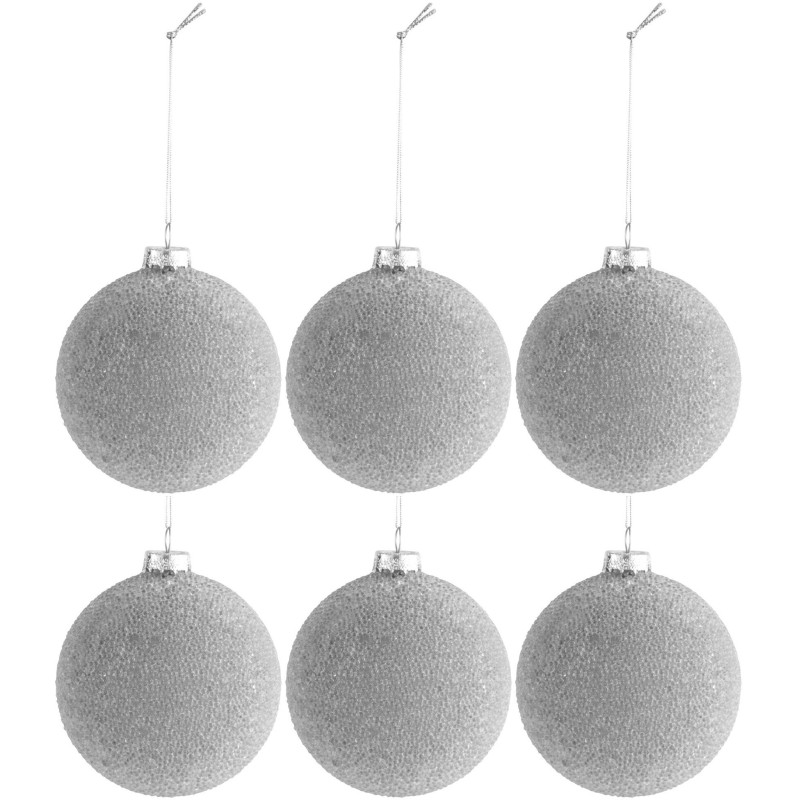 Boule de Noël en Verre Gris Avec perles (Lot de 6) - 1