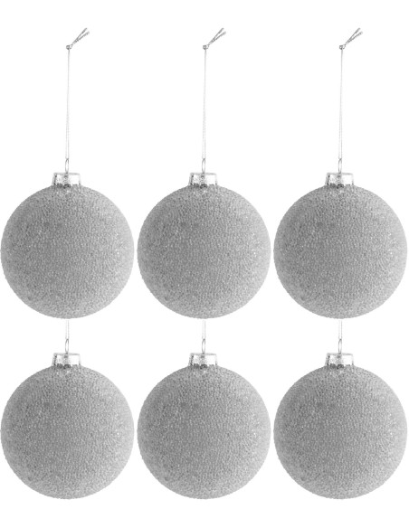 Boule de Noël en Verre Gris Avec perles (Lot de 6) - 1