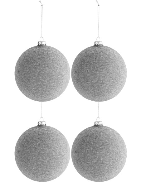 Boule de Noël XL en Verre Gris Avec perles (Lot de 4) - 1