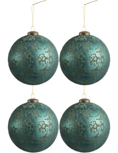 Boule de Noël XL en Verre Azur Vert kaki (Lot de 4) - 1