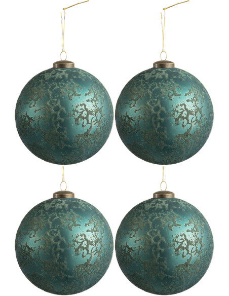 Boule de Noël XL en Verre Azur Vert kaki (Lot de 4) - 1