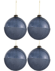 Boule de Noël XL en Verre Bleu Avec perles (Lot de 4) - 1