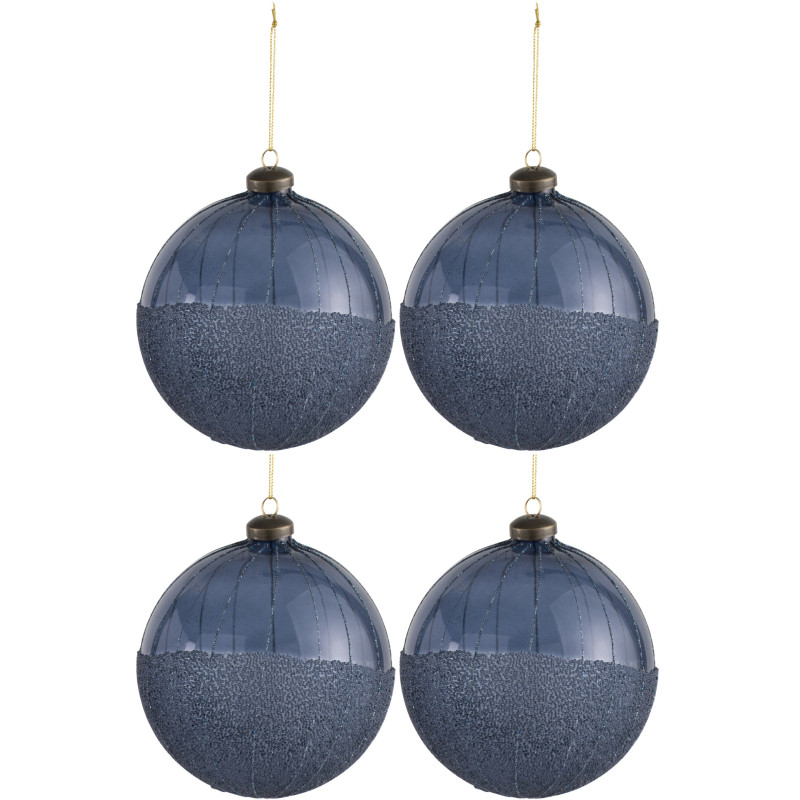Boule de Noël XL en Verre Bleu Avec perles (Lot de 4) - 1