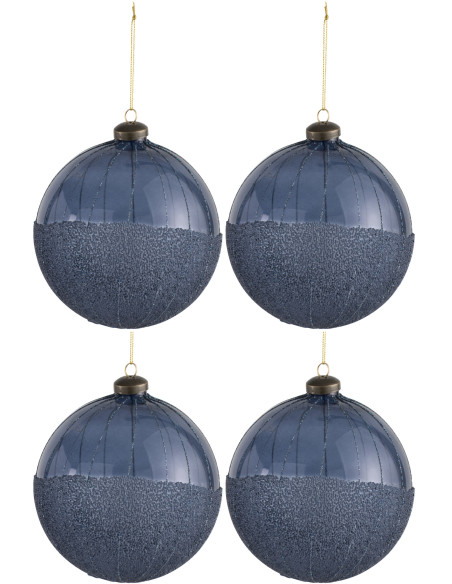Boule de Noël XL en Verre Bleu Avec perles (Lot de 4) - 1