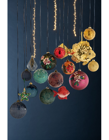 Boule de Noël XL en Verre Bleu Avec perles (Lot de 4) - 2