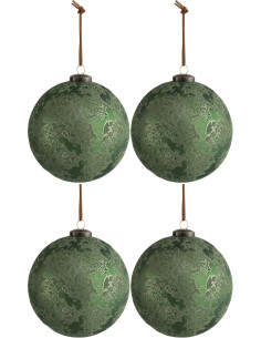 Boule de Noël XL en Verre Vert Effet vieilli (Lot de 4) - 1