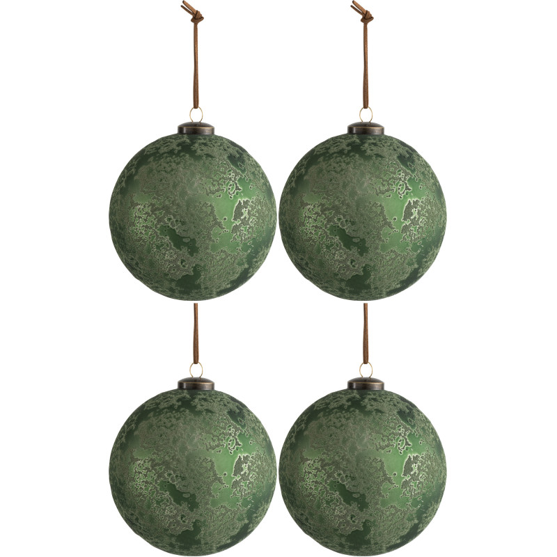 Boule de Noël XL en Verre Vert Effet vieilli (Lot de 4) - 1