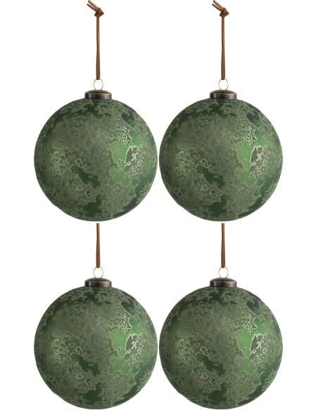 Boule de Noël XL en Verre Vert Effet vieilli (Lot de 4) - 1
