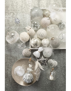 Boule de Noël XL en Verre Argenté Transaprent Motif strié (Lot de 4) - 2
